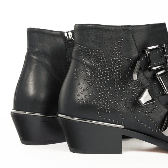 Chloe Susanna Black Studded Buckle Biker Ankle Boots - Picture 9 of 12